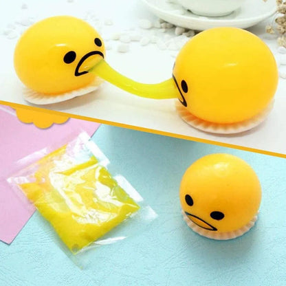 Gudetama Vomiting Egg Toy in green, orange, pink, and yellow for stress relief and fun