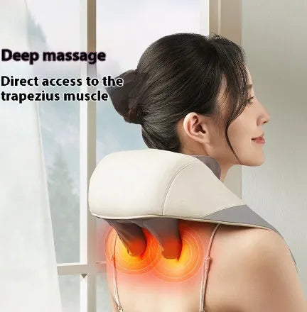 Rechargeable Neck Shoulder and Back Massager with Free Hands Rubbing Clip, 3 Speed Settings, Timing Function, White Brown Electric Massager for Waist and Body