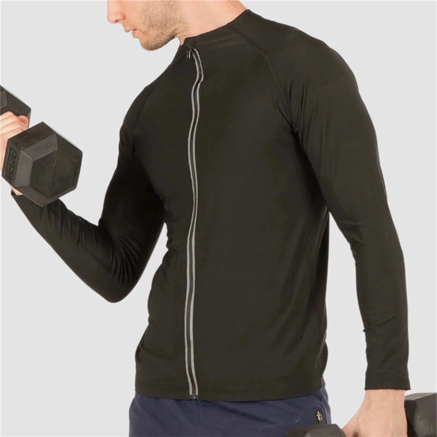 Men's black zip vest with options for long or short sleeves, available in sizes S to 3XL.