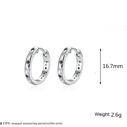 French Inlaid Zircon Star and Moon Earrings in black with celestial design