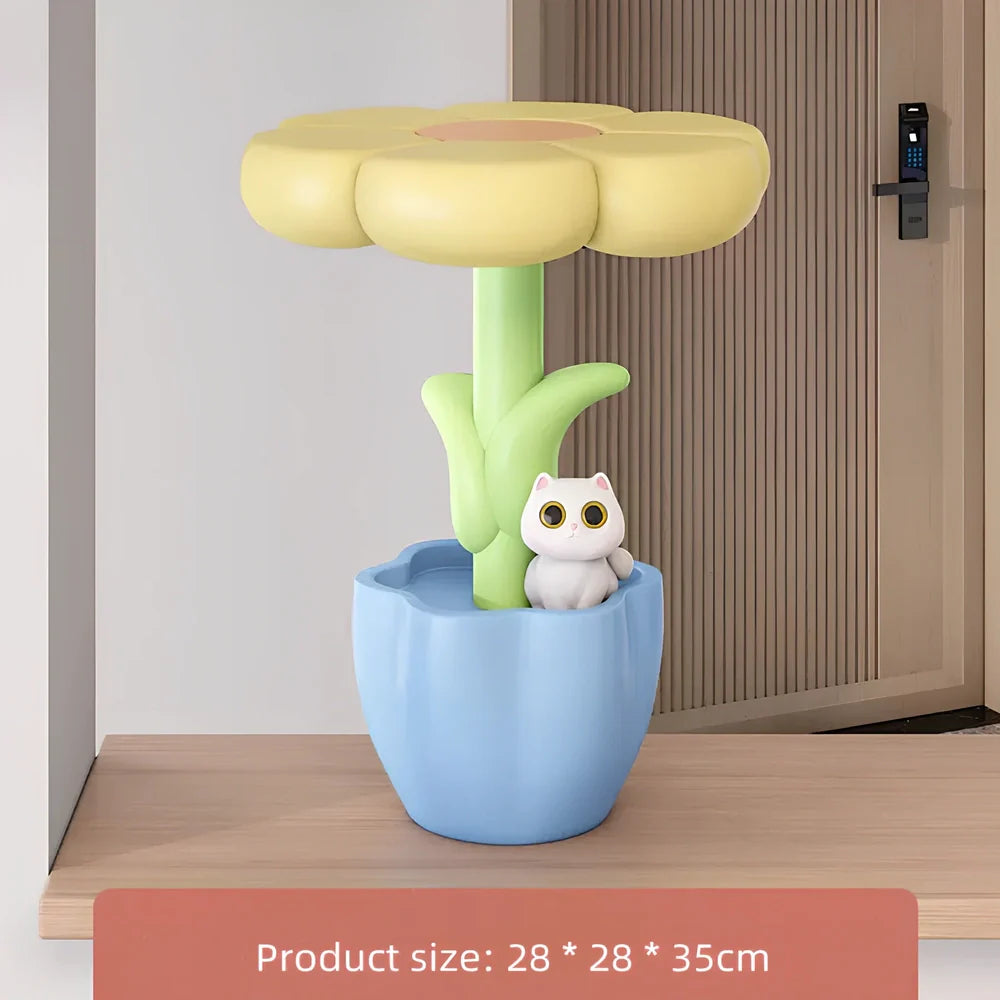 Sunflower sculpture key storage lamp with 28cm resin tray and USB power cable