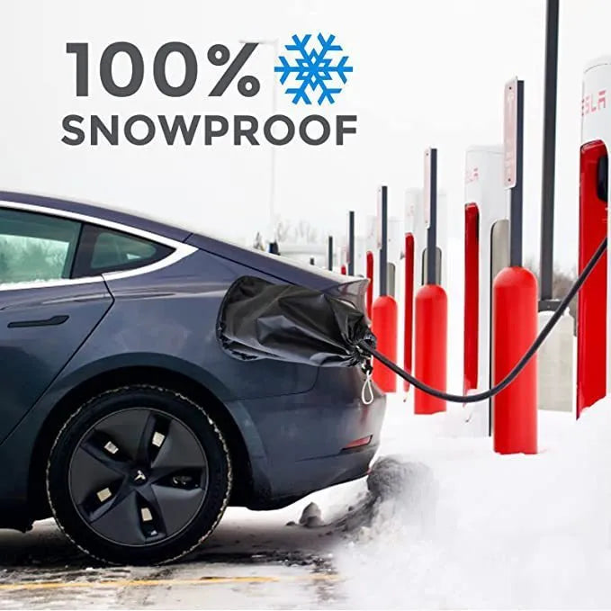 New energy vehicle waterproof charging cover with drawstring style design measuring 28x45x16cm in grey or black made from umbrella cloth material for outdoor charging port protection