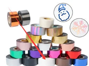 Roll of electrochemical aluminium hot foil for branding on leather and plastic, showing metallic finish and 120m length