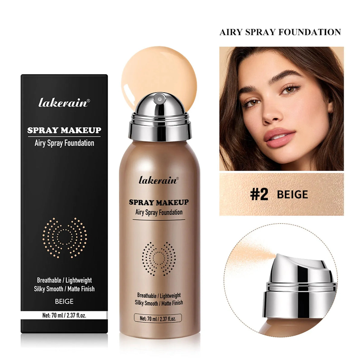 70ml liquid foundation concealer bottle for even skin tone in Beige, Natural, Nude, or Porcelain