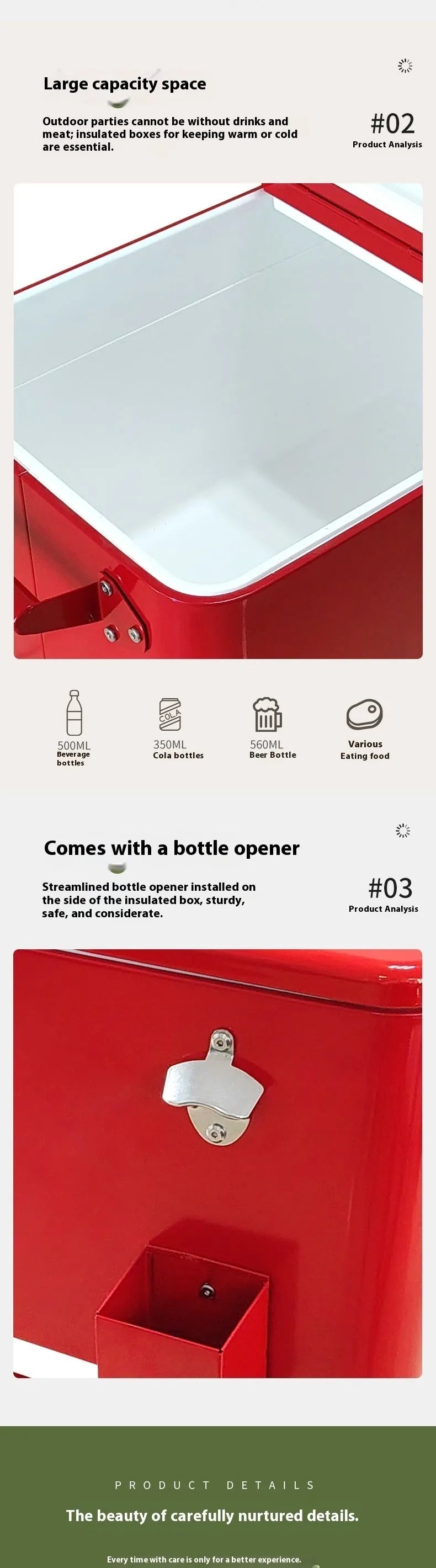 Red outdoor insulated trolley with iron and PP construction and 750ml capacity