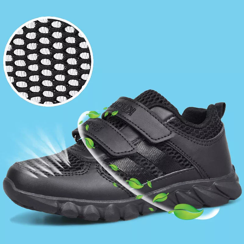 Boys' black and white waterproof sports shoes with non-slip soles
