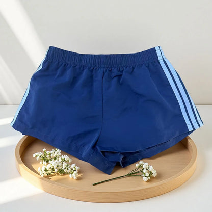 Men's navy blue nylon casual sports shorts with high waist design