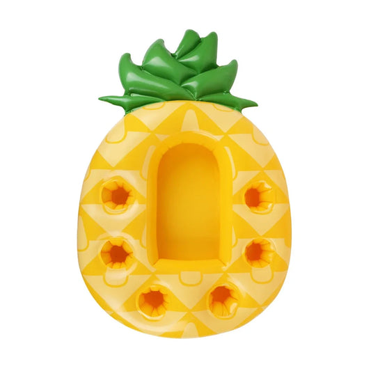 Yellow pineapple-shaped inflatable float with drink holders on 30cm platform