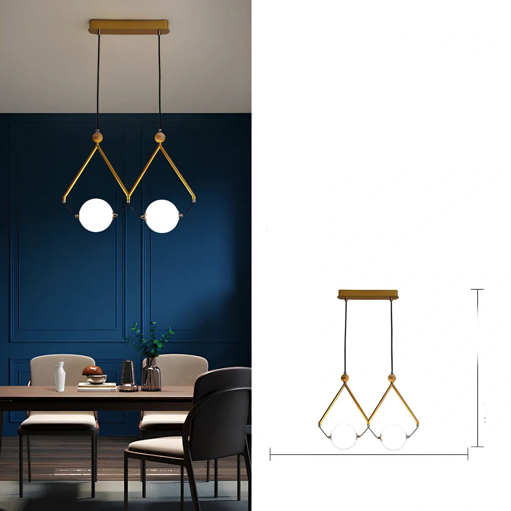 Multi-head LED pendant lamp with glass shades in black or gold, measuring 45-120cm diameter
