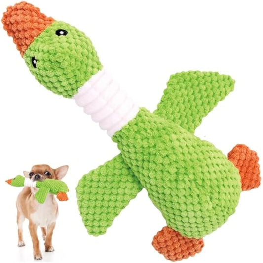Blue plush duck dog toy with two squeakers, measuring 33 cm, for chewing and teeth cleaning