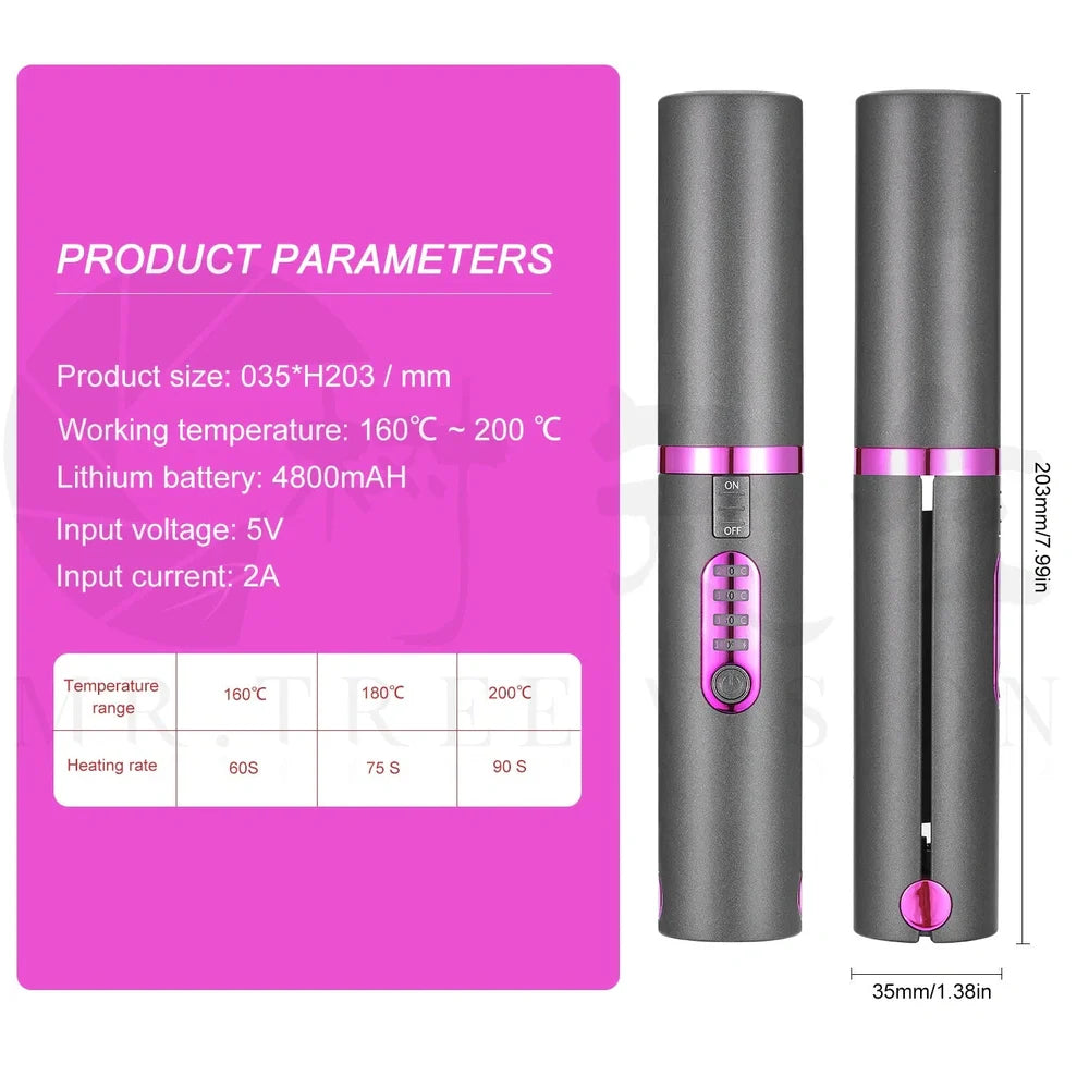 USB charge mini wireless travel hair straightener with ceramic plates in green, grey, or pink colours