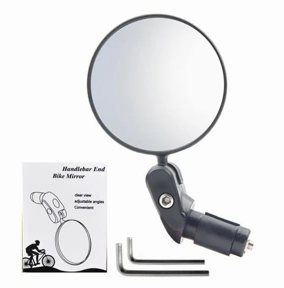 Black foldable convex motorcycle rear view mirror on a 14cm stem.