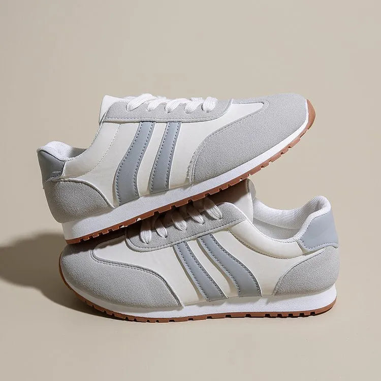 Blue and grey Cortez stripe casual sports shoes with round toe and flat rubber sole
