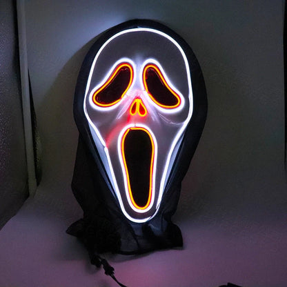 Halloween Scary Skull LED Glowing Screaming Mask with white light and ice blue accents