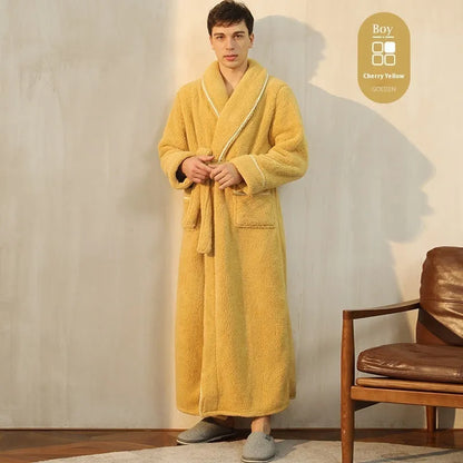 Winter flannel bathrobe with thick 301-350g/m² fabric in 2102 navy blue colour, European/American style