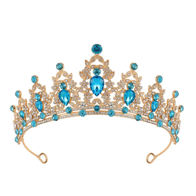 Baroque crown bride headdress in alloy with rhinestone embellishment on a white background.