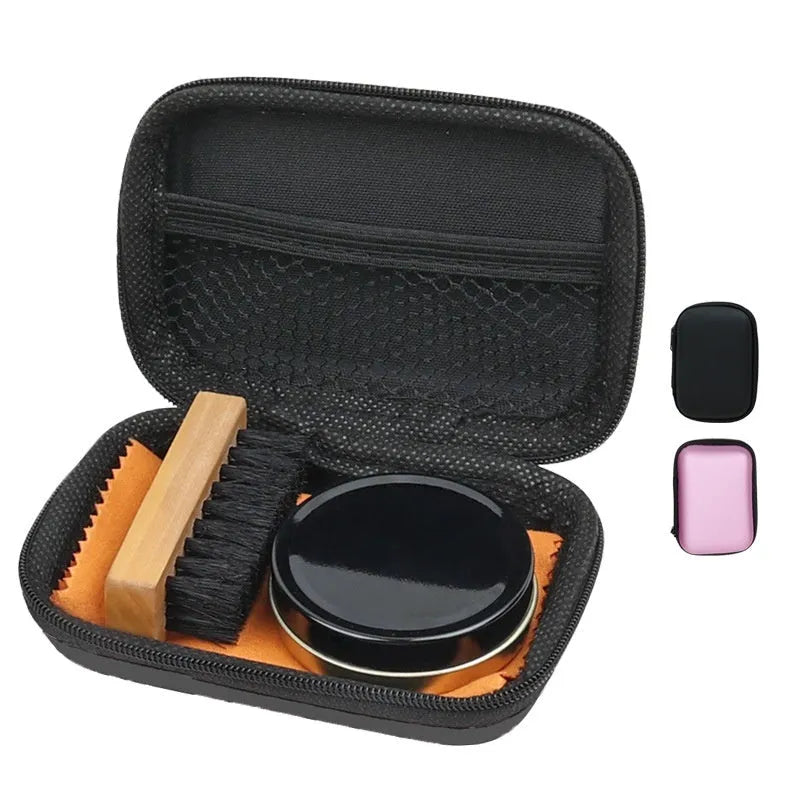 Leather shoes care cleaning set with black or colourless maintenance oil and shoe brush, modern simplicity style