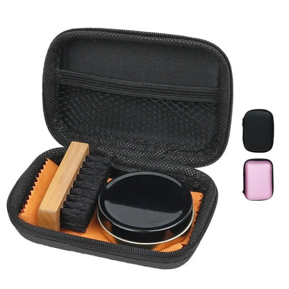Leather shoes care cleaning set with black or colourless maintenance oil and shoe brush, modern simplicity style