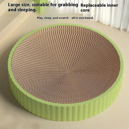 55cm round green cat scratching board with replaceable corrugated paper surface