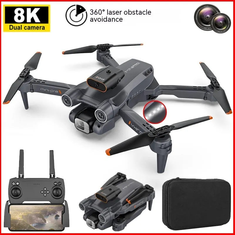 Remote-controlled quadcopter drone with four-sided infrared obstacle avoidance and up to 8 minutes of flight time from a single 1800mAH battery, offering HD aerial photography and 100-metre control range.