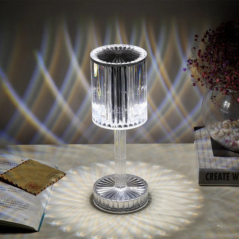 Elegant crystal table lamp with dimmable LED lighting for home and hotel decor