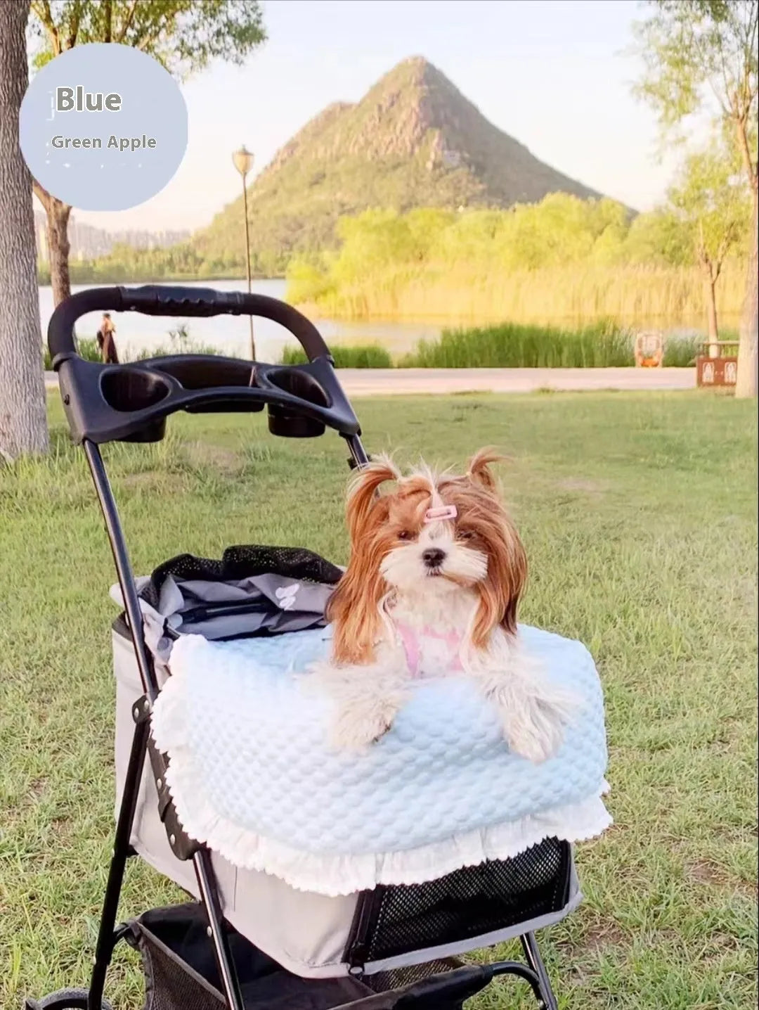 Pet stroller anti-dirty towel cushion pillow three-piece set in pure cotton, showing removable pads for cats and dogs
