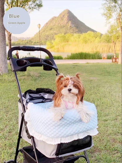 Pet stroller anti-dirty towel cushion pillow three-piece set in pure cotton, showing removable pads for cats and dogs