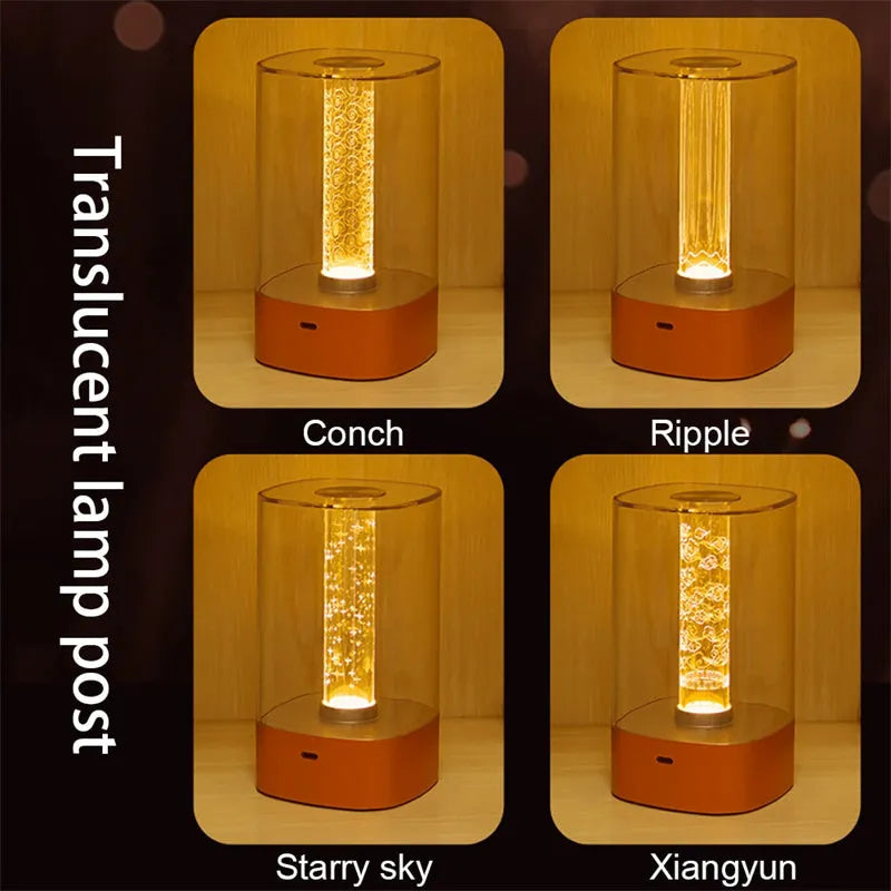 Rose Gold LED touch atmosphere lamp with abstract pattern on bedside table
