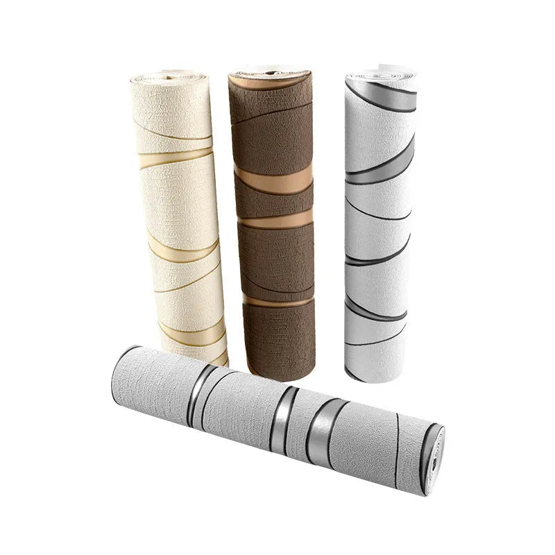 Curve stripe 3D background wallpaper with velvet texture showing light grey and dark brown colour options