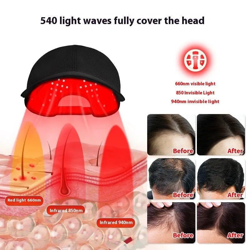 Black duckbill infrared hair growth cap with 180 LED lights and controller for red light therapy