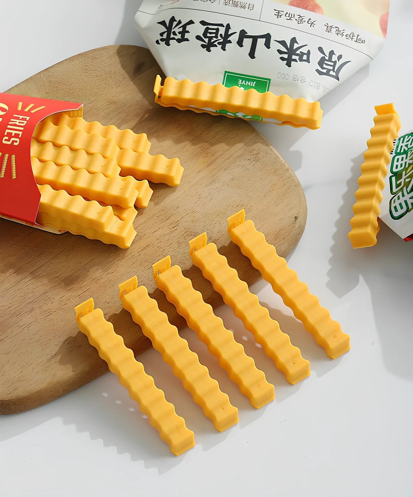 Korean style plastic food sealing clips in 12-pack set with refrigerator organisation stickers