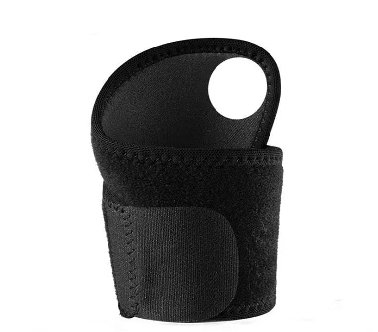 Black wrap-around wrist compression strap for sports and fitness support