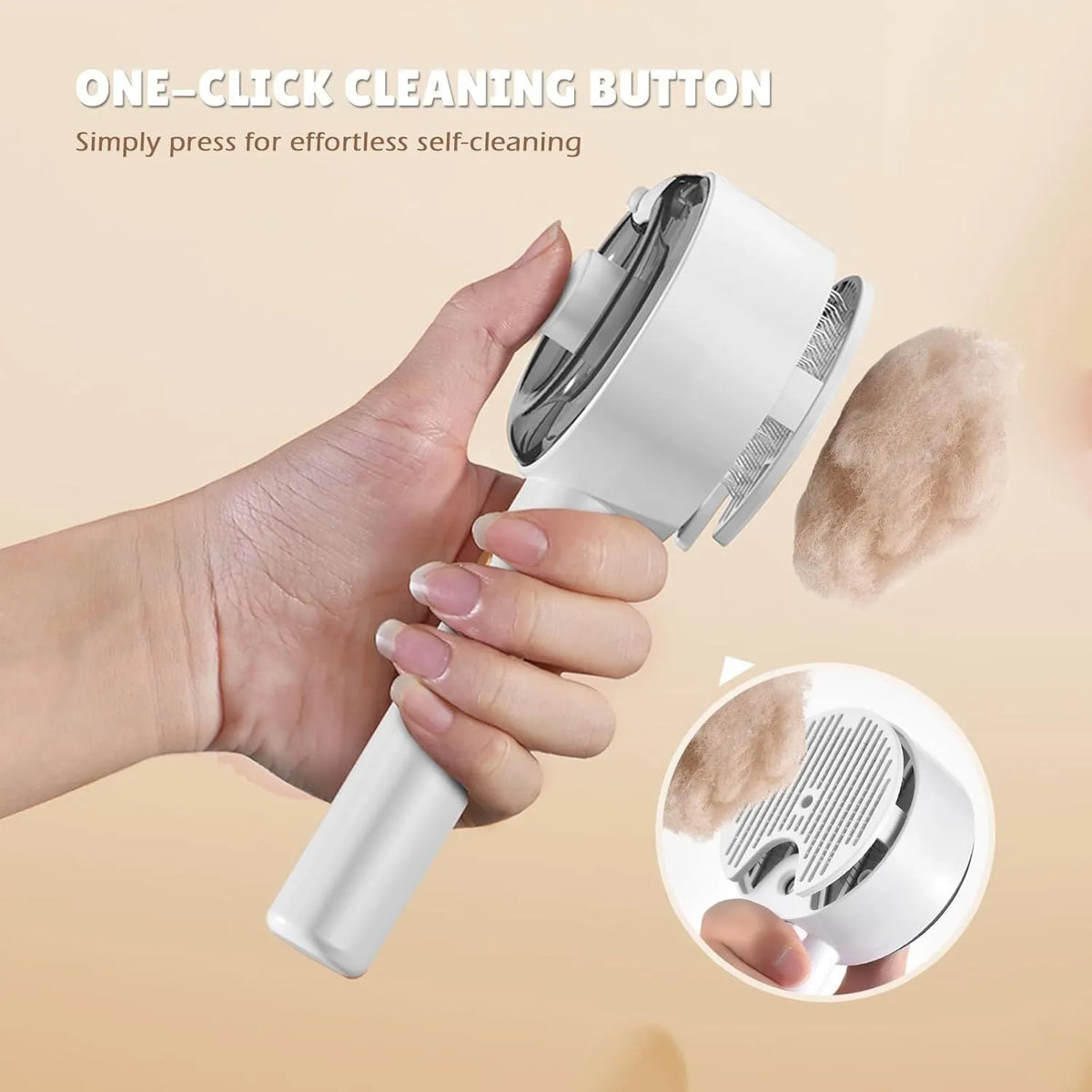 Pink and white cat steam brush with mist spray function, rounded head, and stainless steel comb bristles.