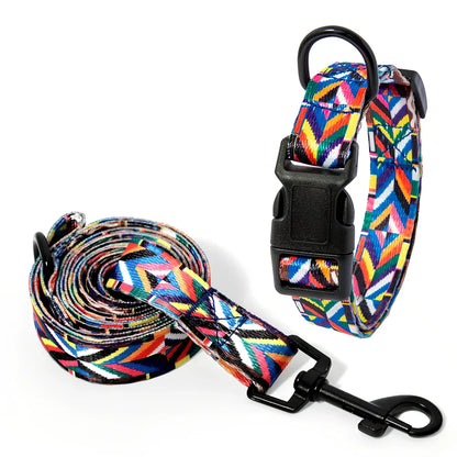 Adjustable dog collar and leash set with Bohemian pattern for dogs 3-27kg