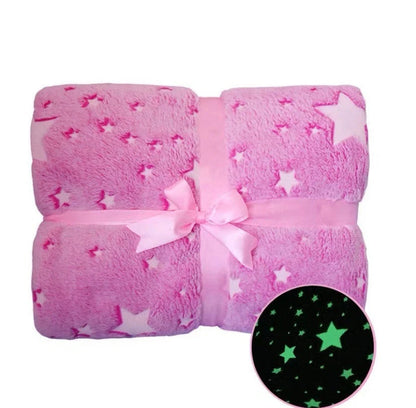 Glowing polyester wool blanket with stars and moons pattern for nighttime comfort