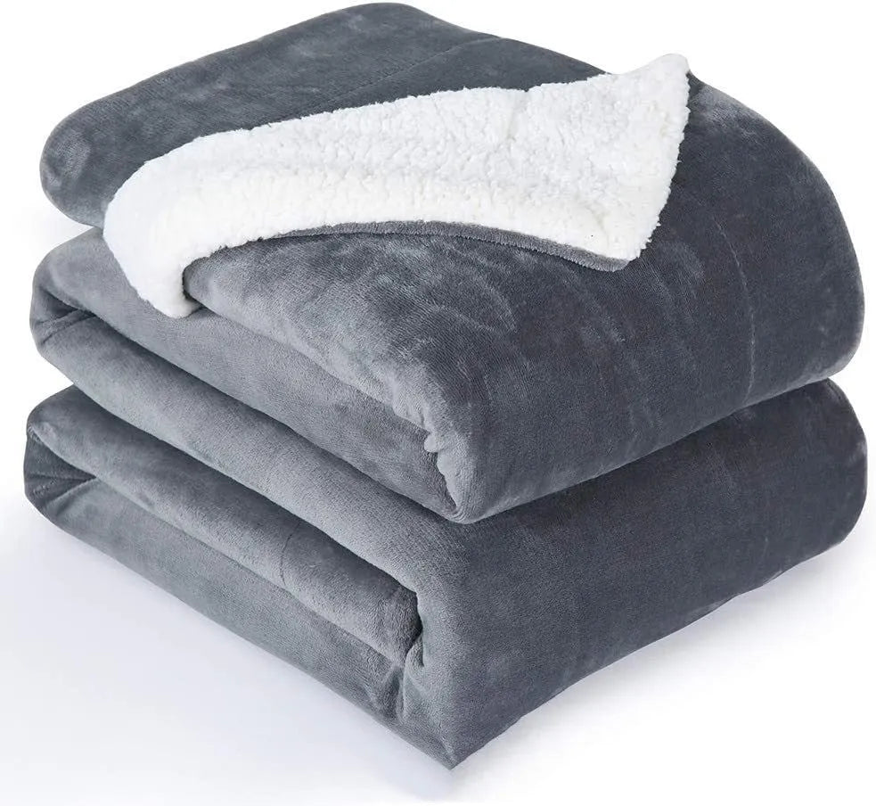 Grey USB electric heating blanket showing 70x100cm dimensions and flannel fabric texture with intelligent temperature controls