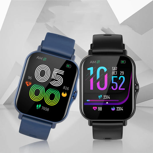 W10 Bluetooth smart watch with heart rate and blood pressure monitoring on wrist, showing 1.75-inch curved touch screen