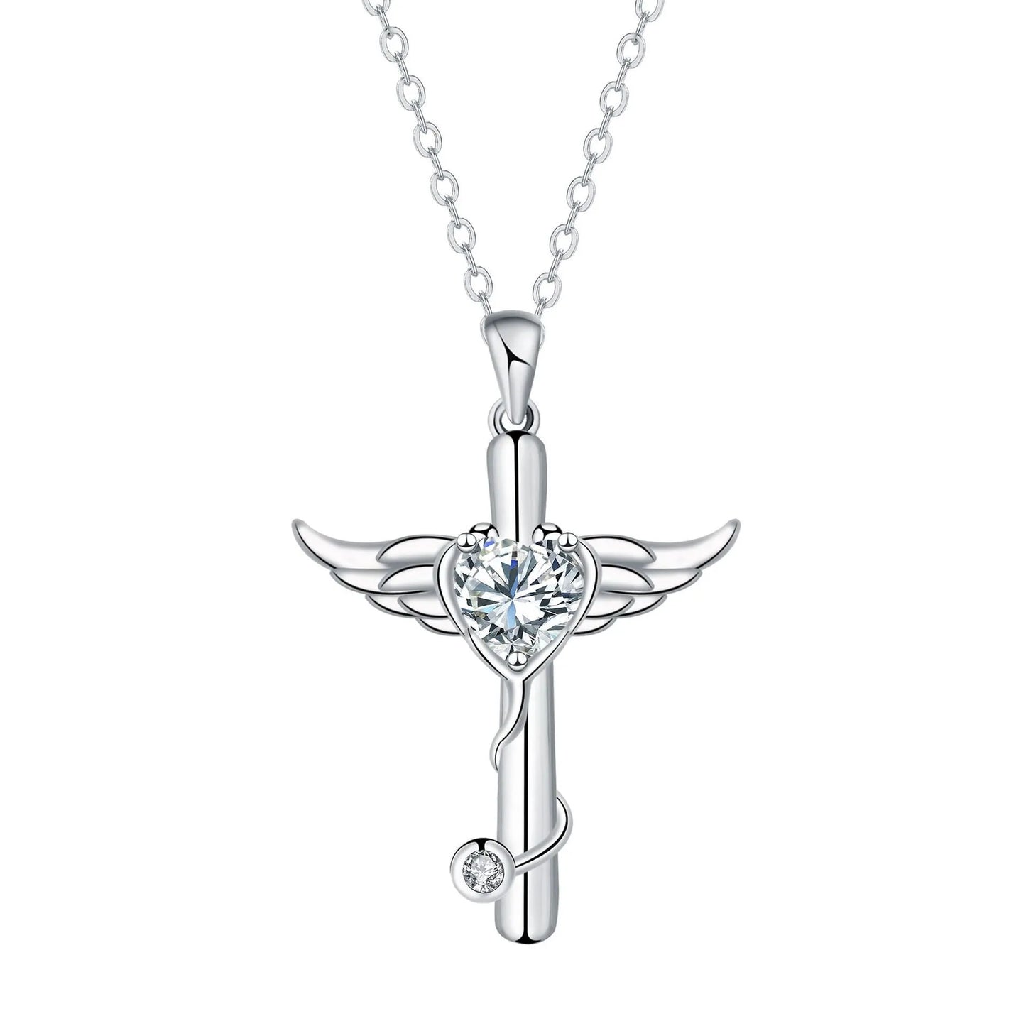 Wings cross stethoscope necklace for women in electroplated copper with diamond colour accents