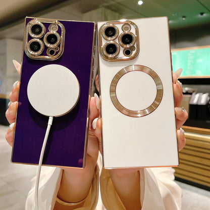Electroplating square magnetic TPU phone case in solid colour for iPhone 11, 12 Pro Max, 13 Pro Max and 14 Pro Max