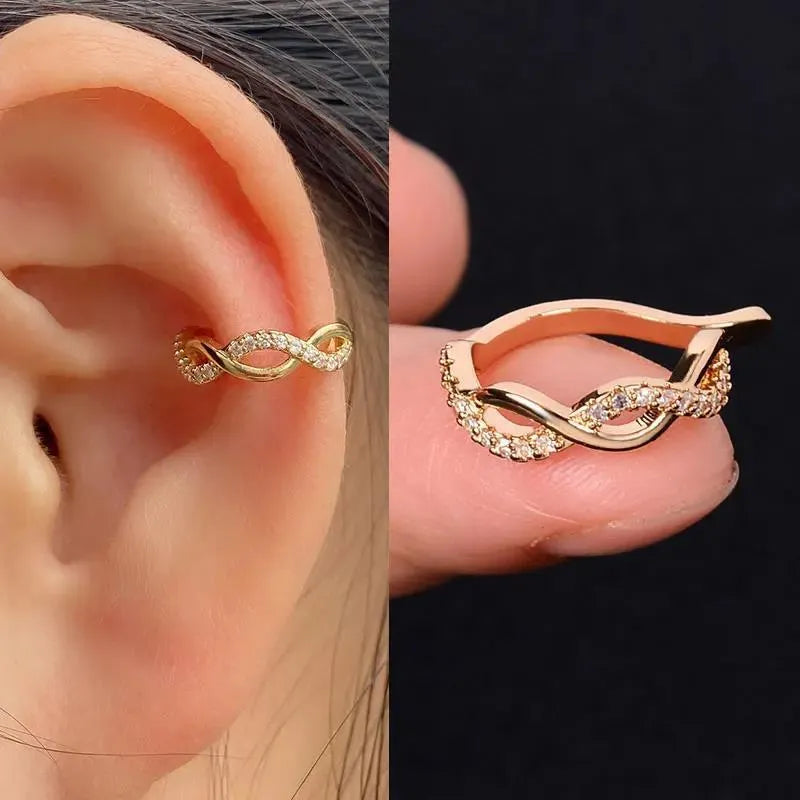 Butterfly flower inlaid zircon pierced earrings in gold or silver copper for women