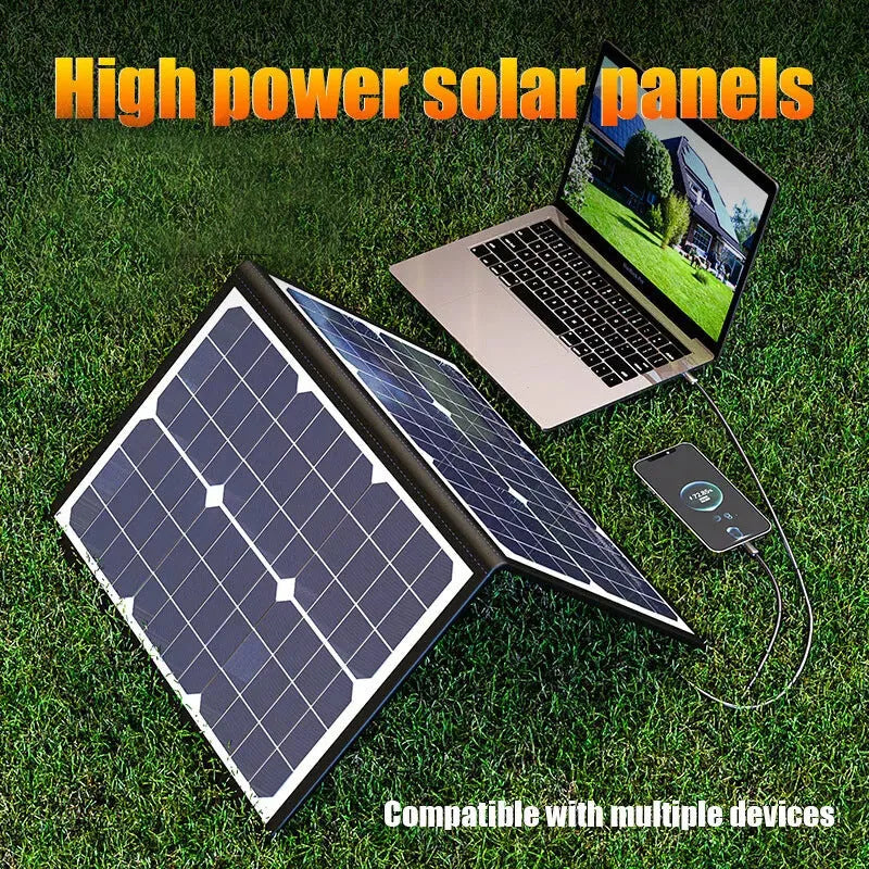 Black 40W single crystal solar folding bag folded to 425x285x8mm for portable outdoor charging