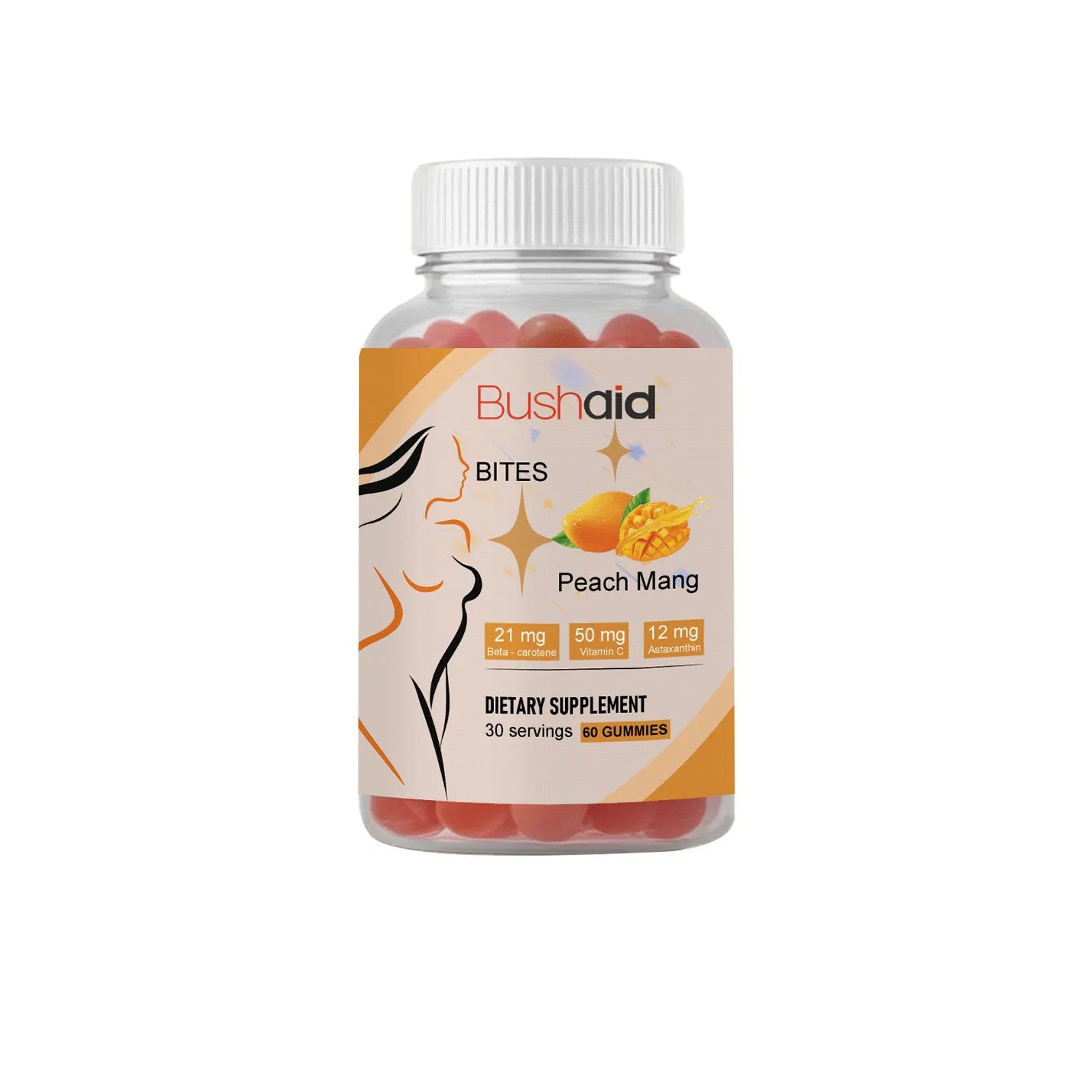 Pack of BUSHAID Tanning Gummy Candies, a 60-count dietary supplement with astaxanthin and Vitamin D3.