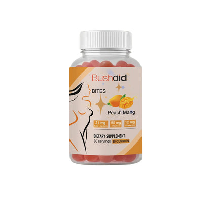 Pack of BUSHAID Tanning Gummy Candies, a 60-count dietary supplement with astaxanthin and Vitamin D3.