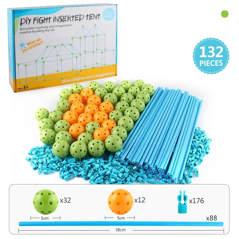 Kids DIY 3D Construction Fort Building Kit with colorful sticks and balls