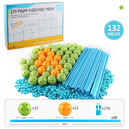 Kids DIY 3D Construction Fort Building Kit with colorful sticks and balls