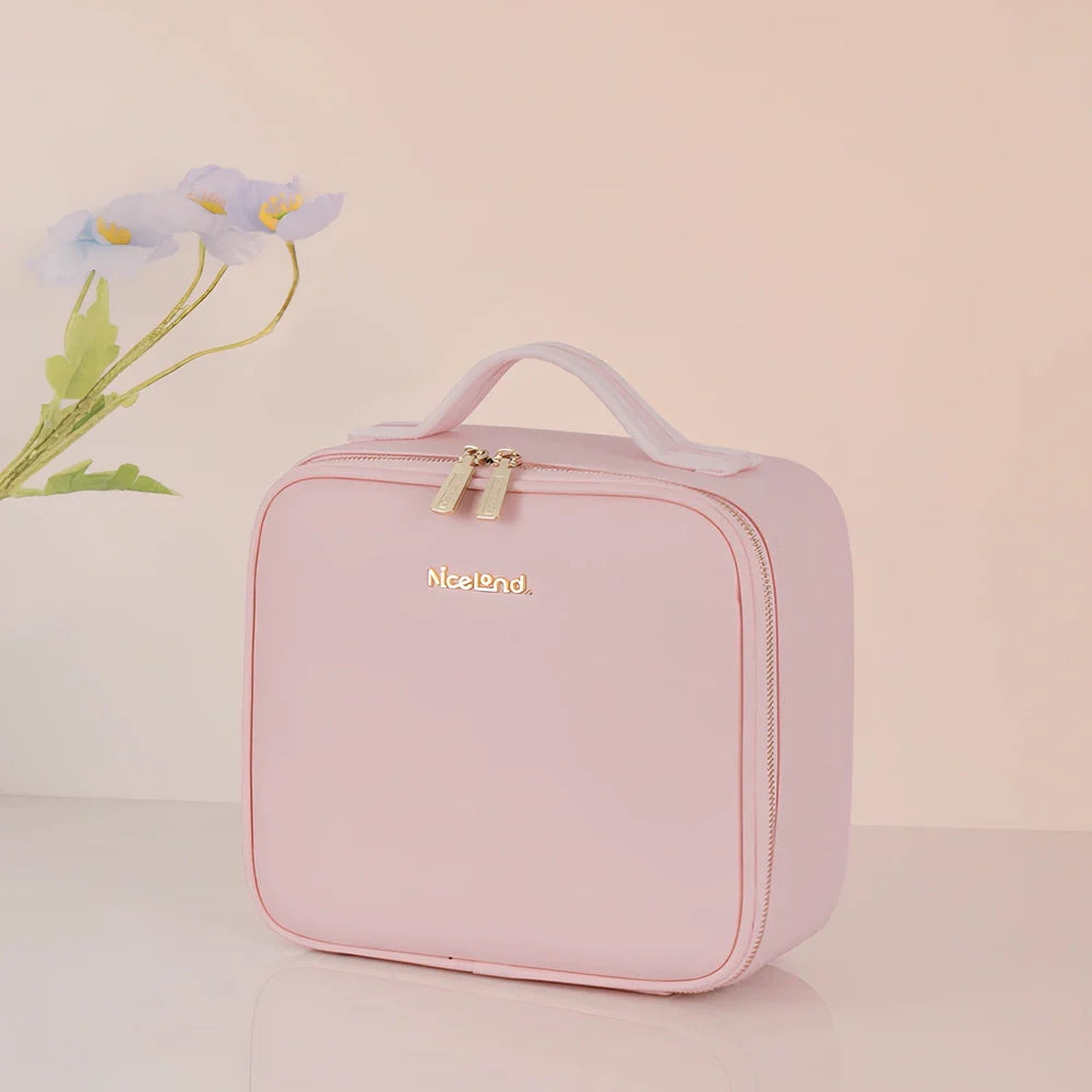 26x23x11cm cosmetics storage bag with LED mirror light in polyurethane leather