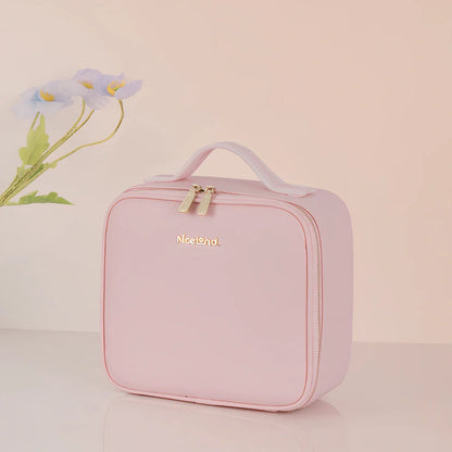 26x23x11cm cosmetics storage bag with LED mirror light in polyurethane leather