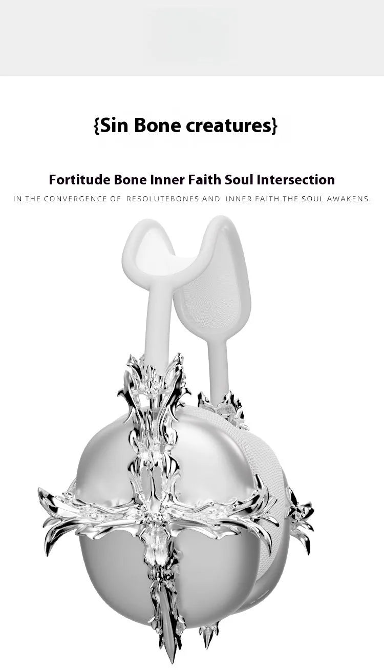 Gothic cross design hard resin case for Apple AirPods Max headphones in silver colour