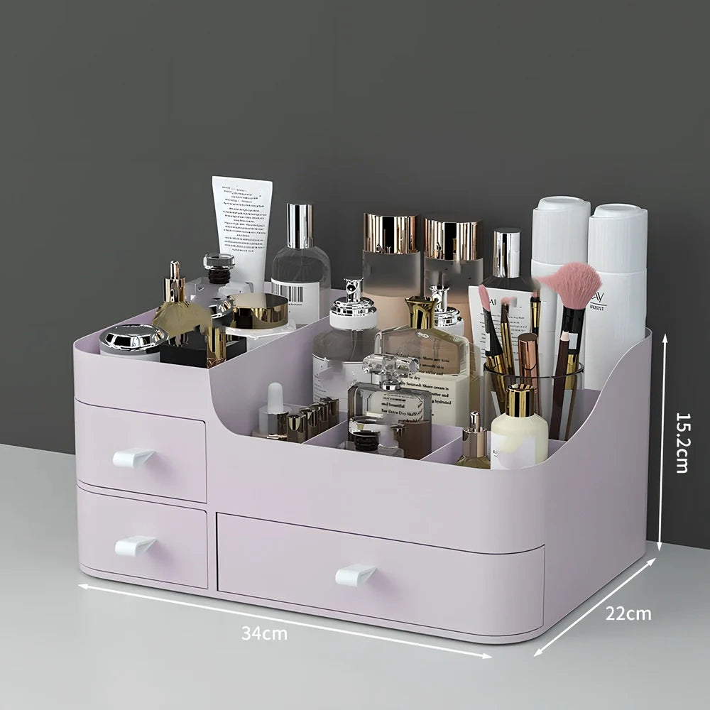 Rectangular toiletries organiser in white with Nordic design on wooden desktop