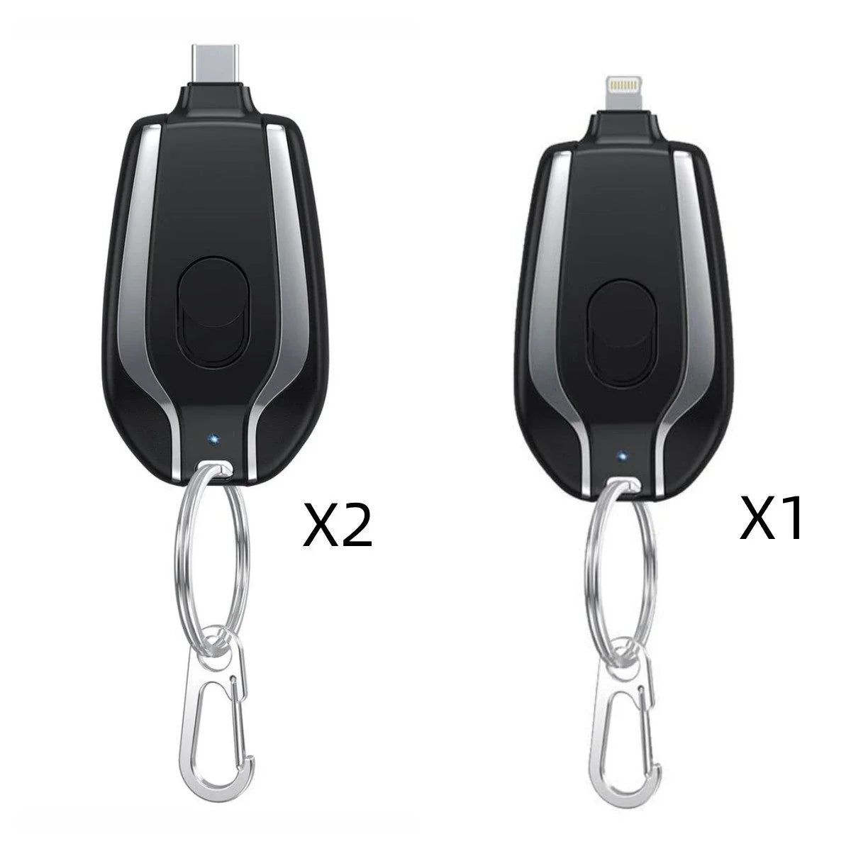 Compact 1500mAh Mini Portable Power Bank with Waterproof Rubber Exterior, Carabiner Clip, and Fast Type-C Charging